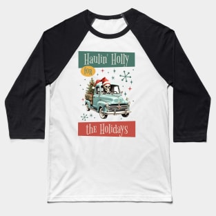 Funny Christmas Skeleton Wearing Santa Hat, Pickup Truck with Tree Baseball T-Shirt